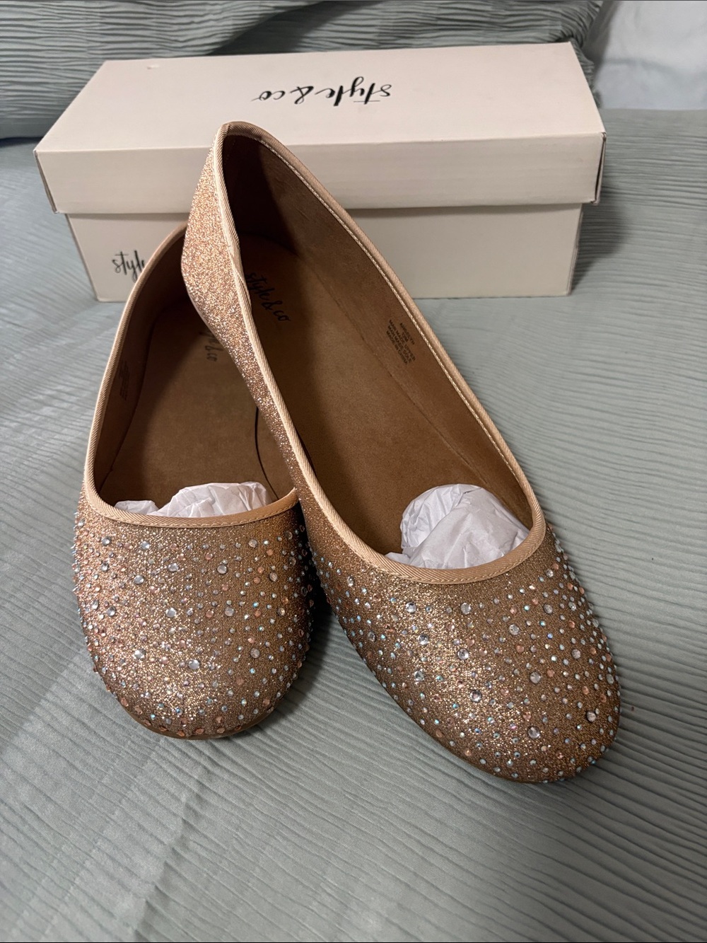 Style & Co. Glitter Rhinestone Ballet Flats - Gold